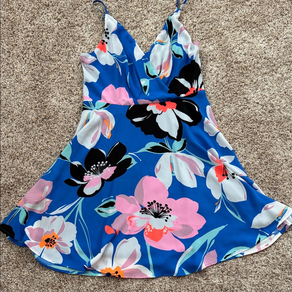 Express Floral Blue Sleeveless Sundress Dress